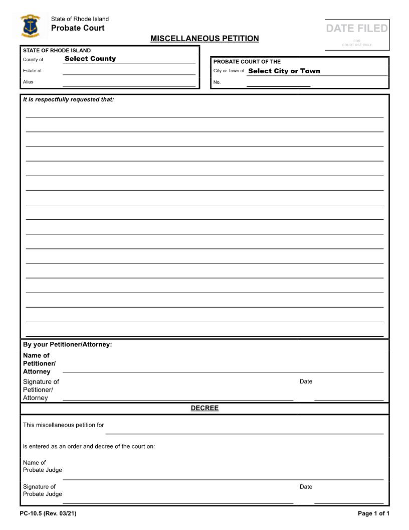 Miscellaneous Petition {PC-10.5} | Pdf Fpdf Docx | Rhode Island