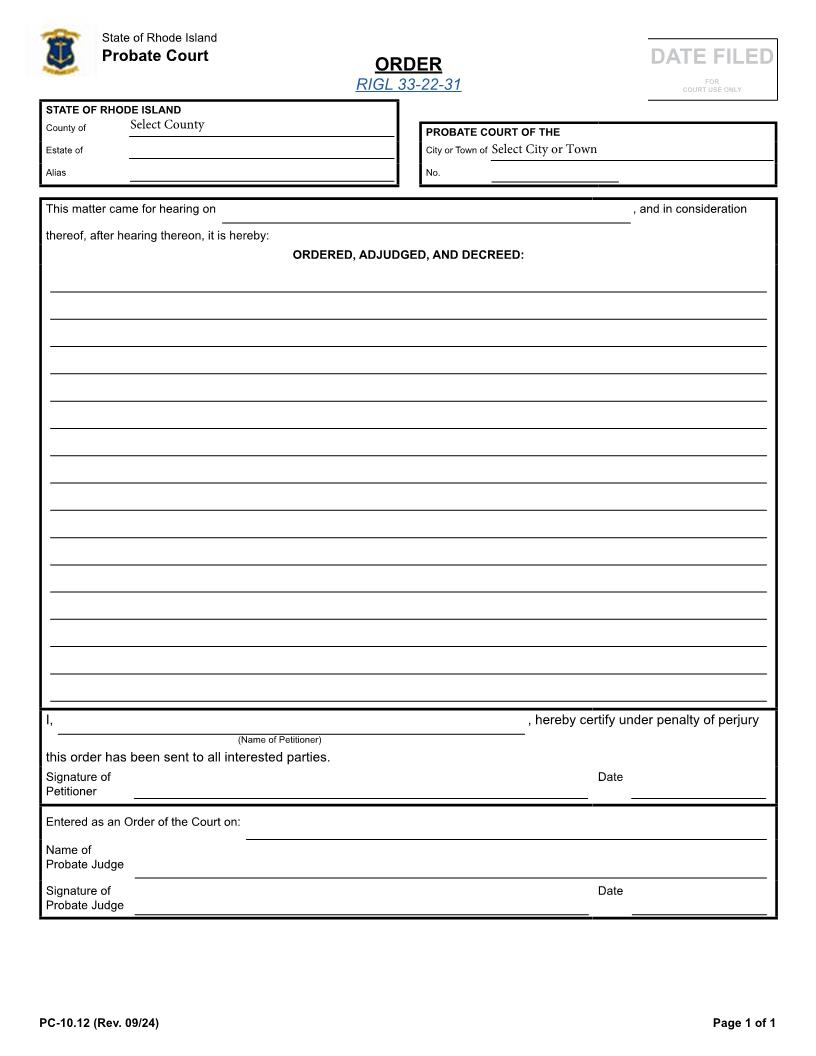 Order {PC-10.12} | Pdf Fpdf Docx | Rhode Island