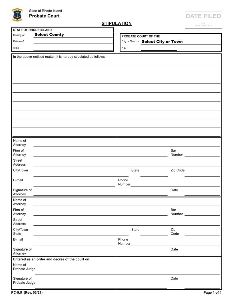 Stipulation {PC-9.5} | Pdf Fpdf Docx | Rhode Island