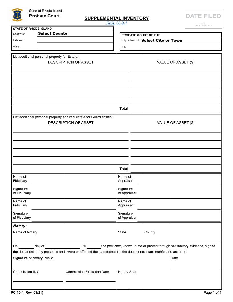 Supplemental Inventory {PC-10.4} | Pdf Fpdf Docx | Rhode Island