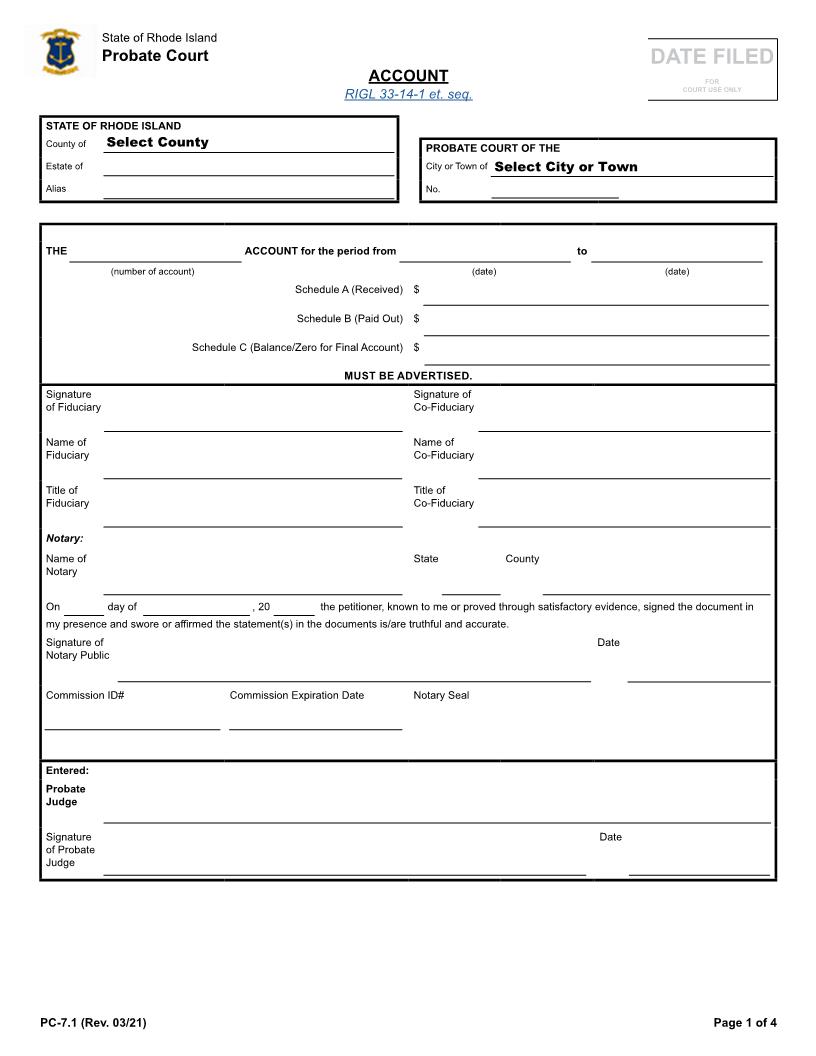 Account (First And Or Final) {PC-7.1} | Pdf Fpdf Docx | Rhode Island