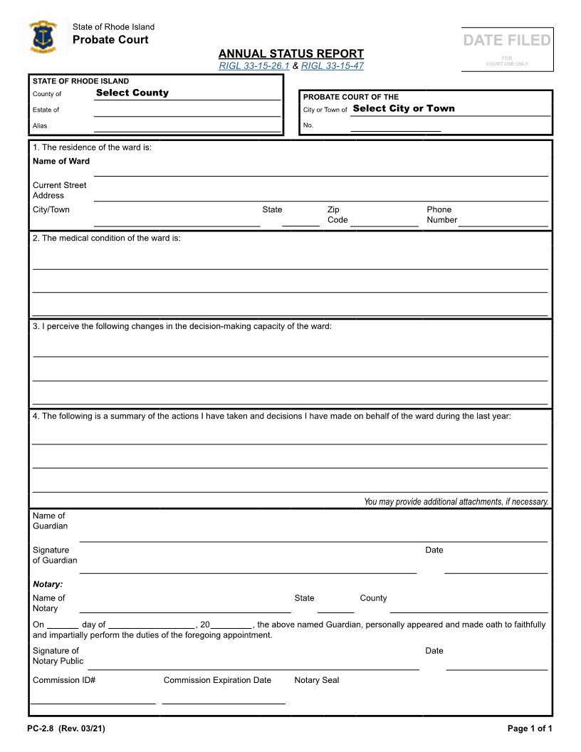 Annual Status Report {PC-2.8} | Pdf Fpdf Docx | Rhode Island