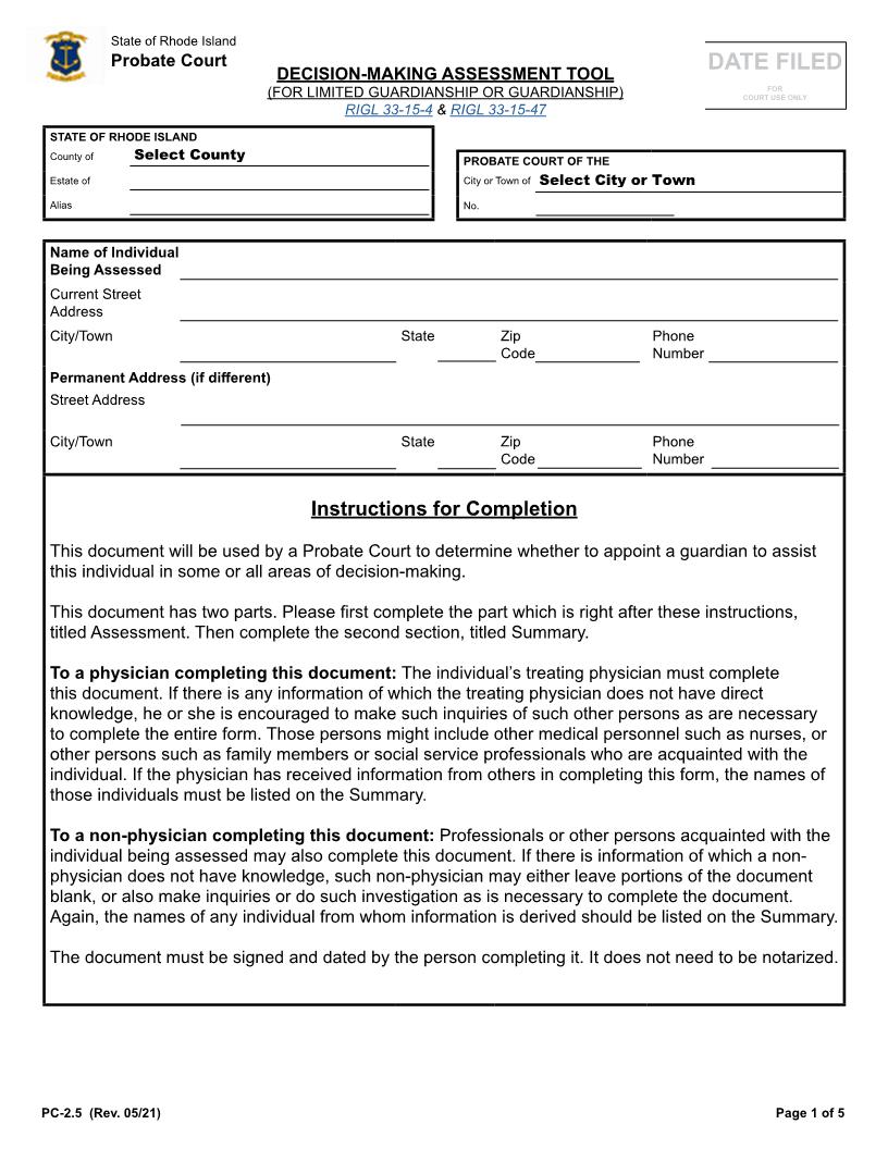 Decision Making Assessment Tool {PC-2.5} | Pdf Fpdf Docx | Rhode Island