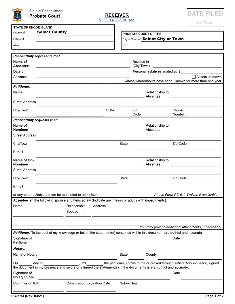 Receiver {PC-2.13} | Pdf Fpdf Docx | Rhode Island