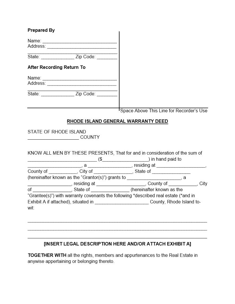 Warranty Deed | Pdf Fpdf Docx | Rhode Island