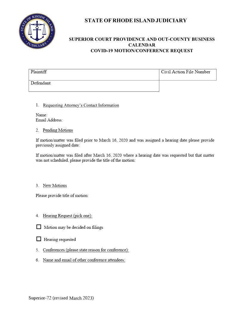 COVID-19 Motion or Conference Request - Business Recovery {Superior-72} | Pdf Fpdf Docx | Rhode Island