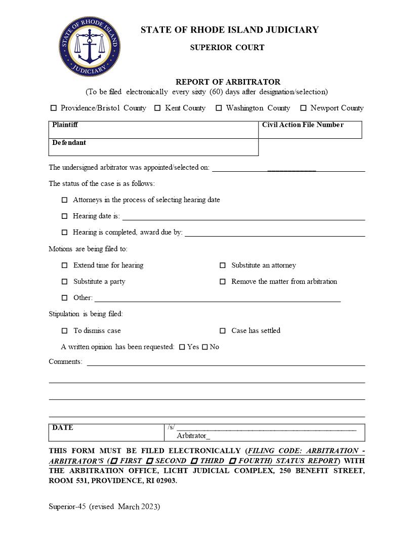 Report Of Arbitrator {Superior-45} | Pdf Fpdf Doc Docx | Rhode Island