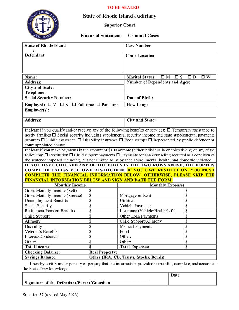 Financial Statement {Superior-57} | Pdf Fpdf Docx | Rhode Island