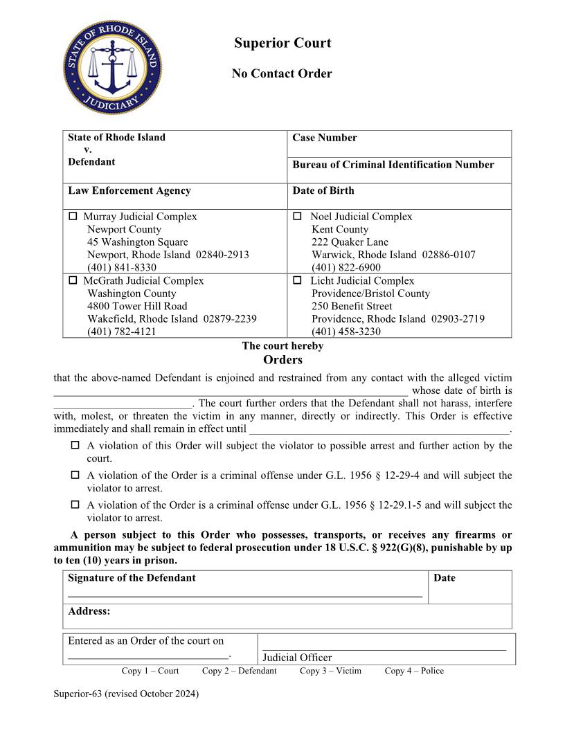 No Contact Order {Superior-63} | Pdf Fpdf Docx | Rhode Island