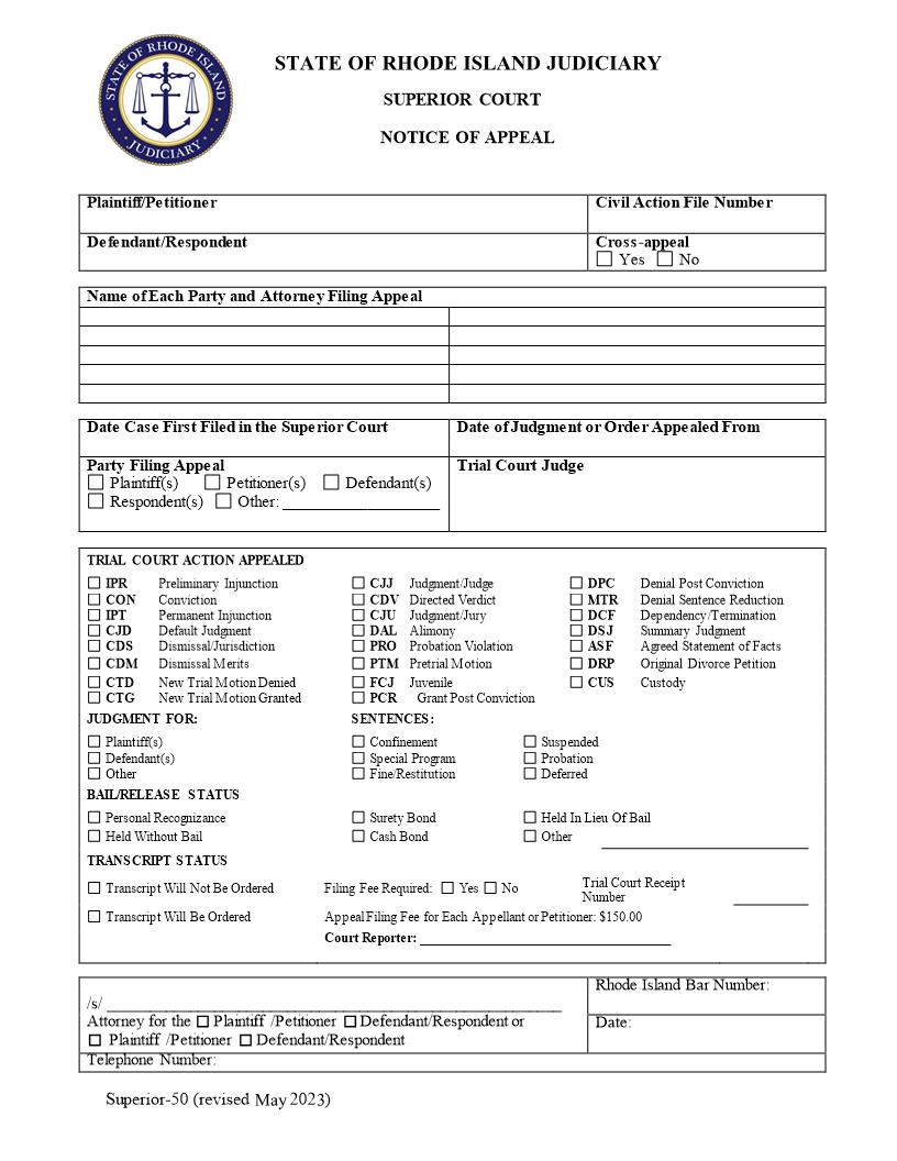 Notice Of Appeal {Superior-50} | Pdf Fpdf Doc Docx | Rhode Island