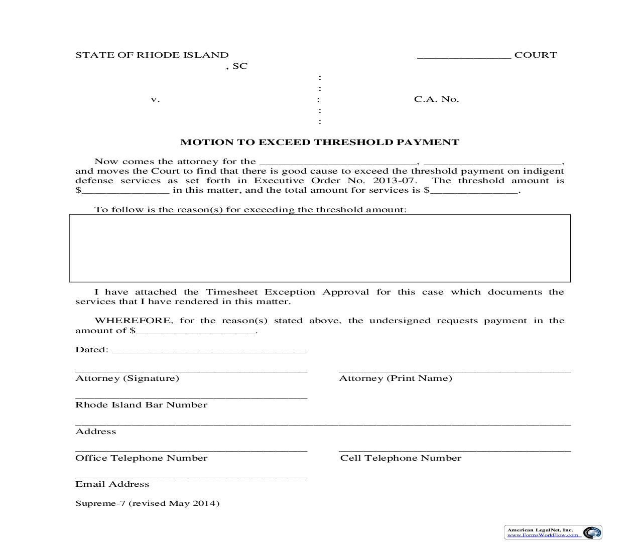 Motion To Exceed Threshold Payment {Supreme-7} | Pdf Fpdf Doc Docx | Rhode Island