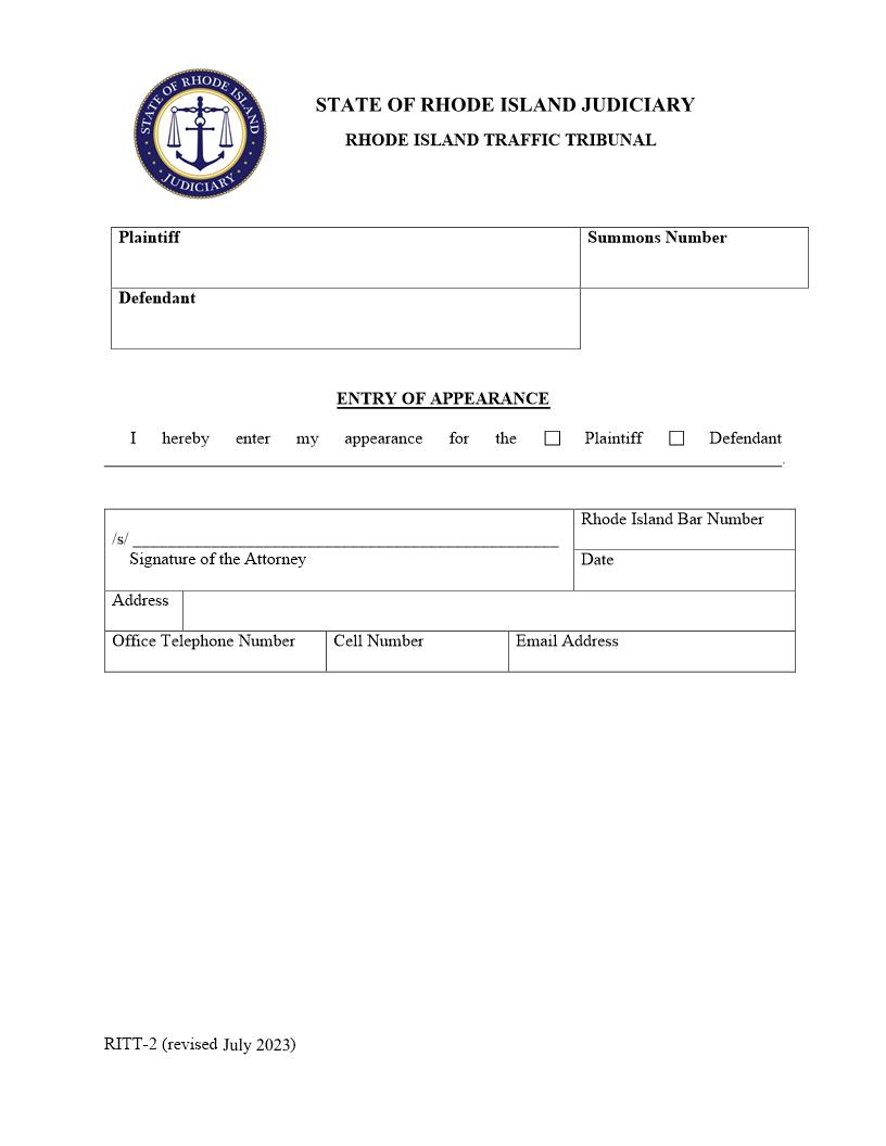Entry of Appearance {RITT-2} | Pdf Fpdf Docx | Rhode Island