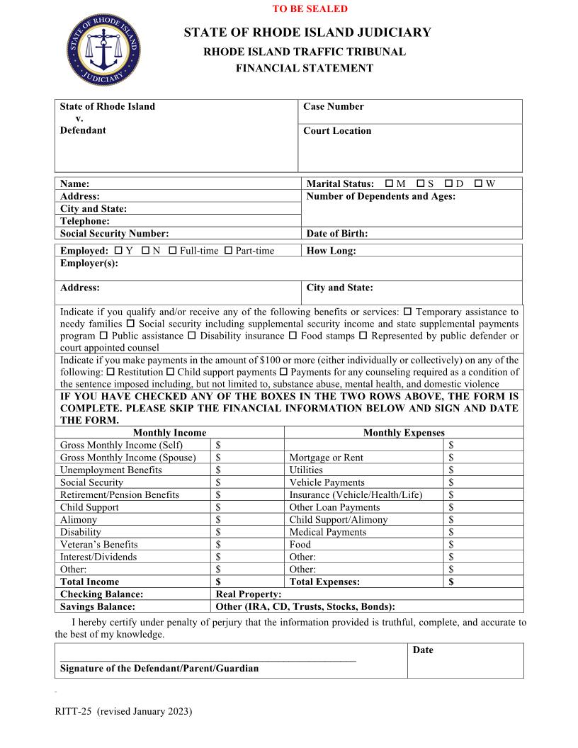 Financial Statement {RITT-25} | Pdf Fpdf Docx | Rhode Island