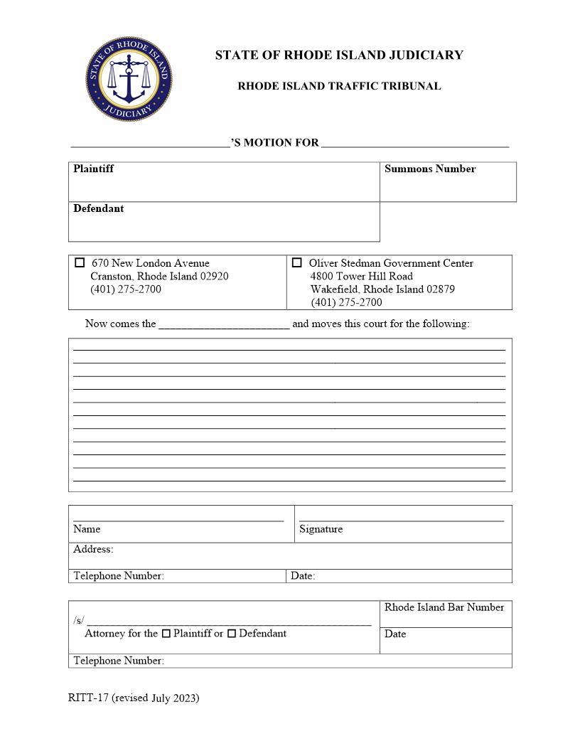 Motion {RITT-17} | Pdf Fpdf Docx | Rhode Island