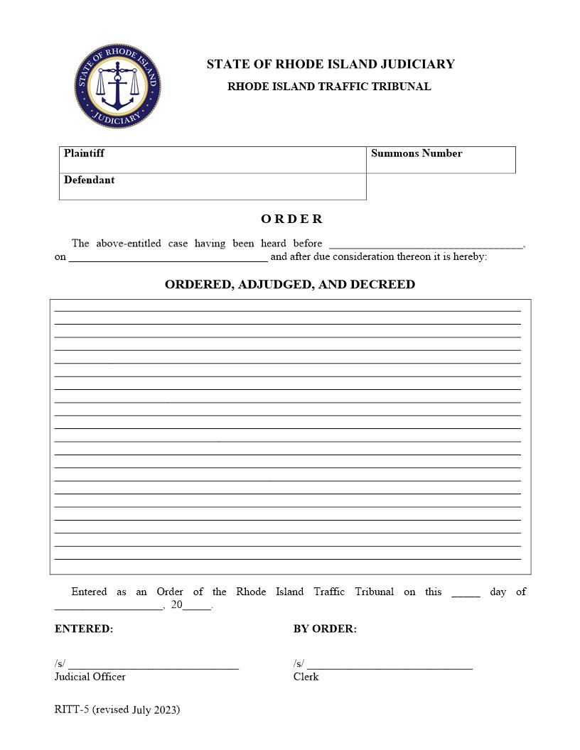 Order {RITT-5} | Pdf Fpdf Docx | Rhode Island