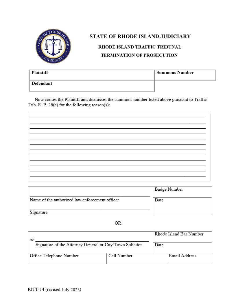 Termination of Prosecution {RITT-14} | Pdf Fpdf Docx | Rhode Island