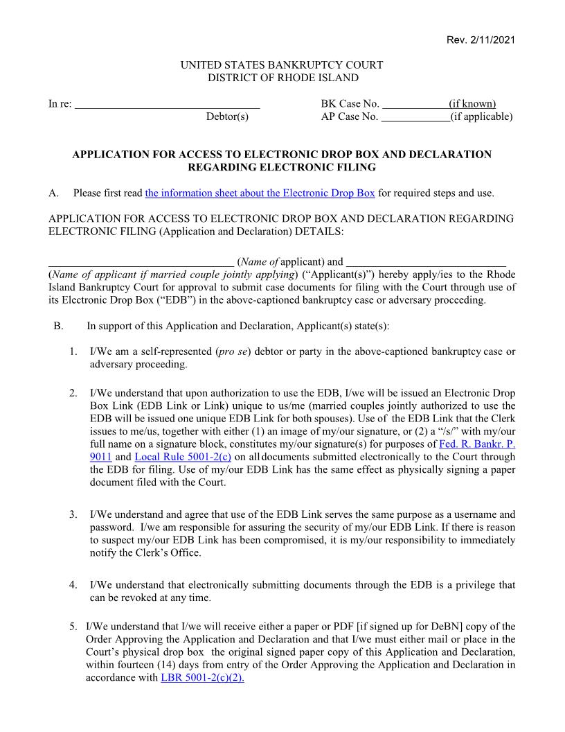 Application For Access To Electronic Drop Box | Pdf Fpdf Docx | Rhode Island