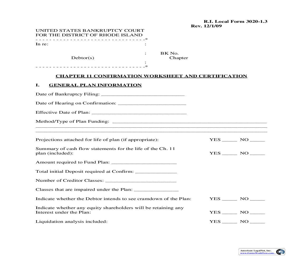 Chapter 11 Confirmation Worksheet And Certification {LF-3020-1.3} | Pdf Fpdf Doc Docx | Rhode Island
