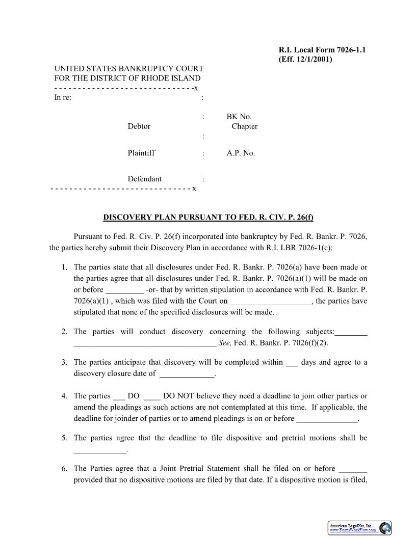 Discovery Plan {LF-7026-1.1} | Pdf Fpdf Docx | Rhode Island