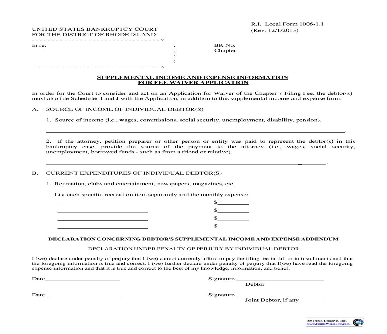 Expense Information For Fee Waiver Application {LF-1006-1.1} | Pdf Fpdf Doc Docx | Rhode Island