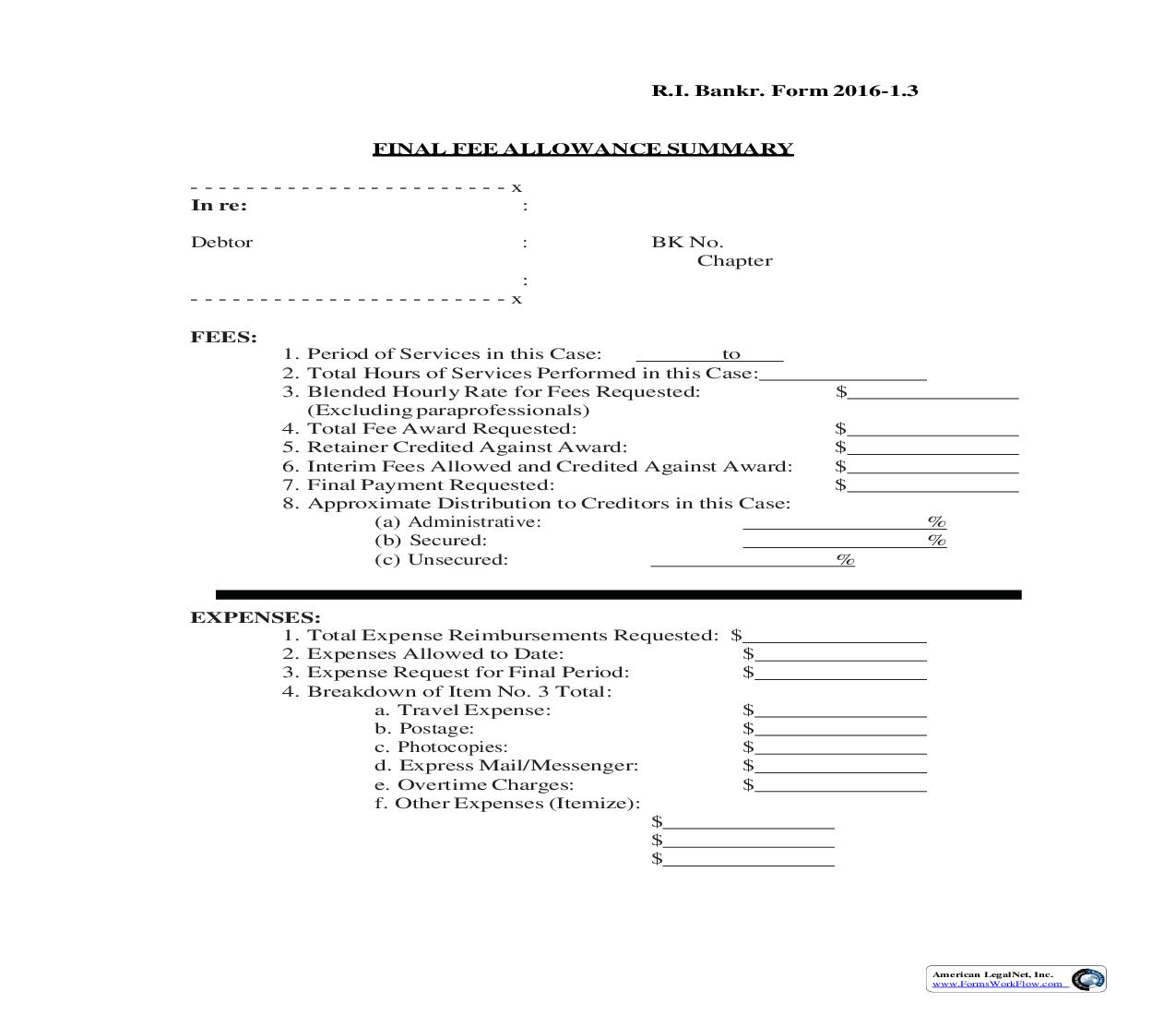 Final Fee Allowance Summary {LF-2016-1.3} | Pdf Fpdf Doc Docx | Rhode Island