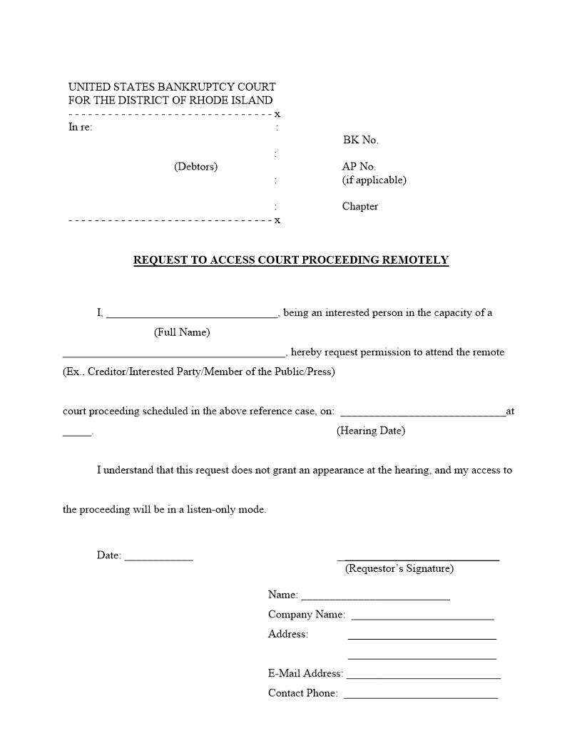 Request to Access Remote Hearing | Pdf Fpdf Docx | Rhode Island