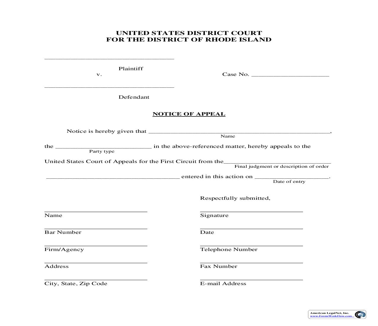 Notice of Appeal | Pdf Fpdf Doc Docx | Rhode Island