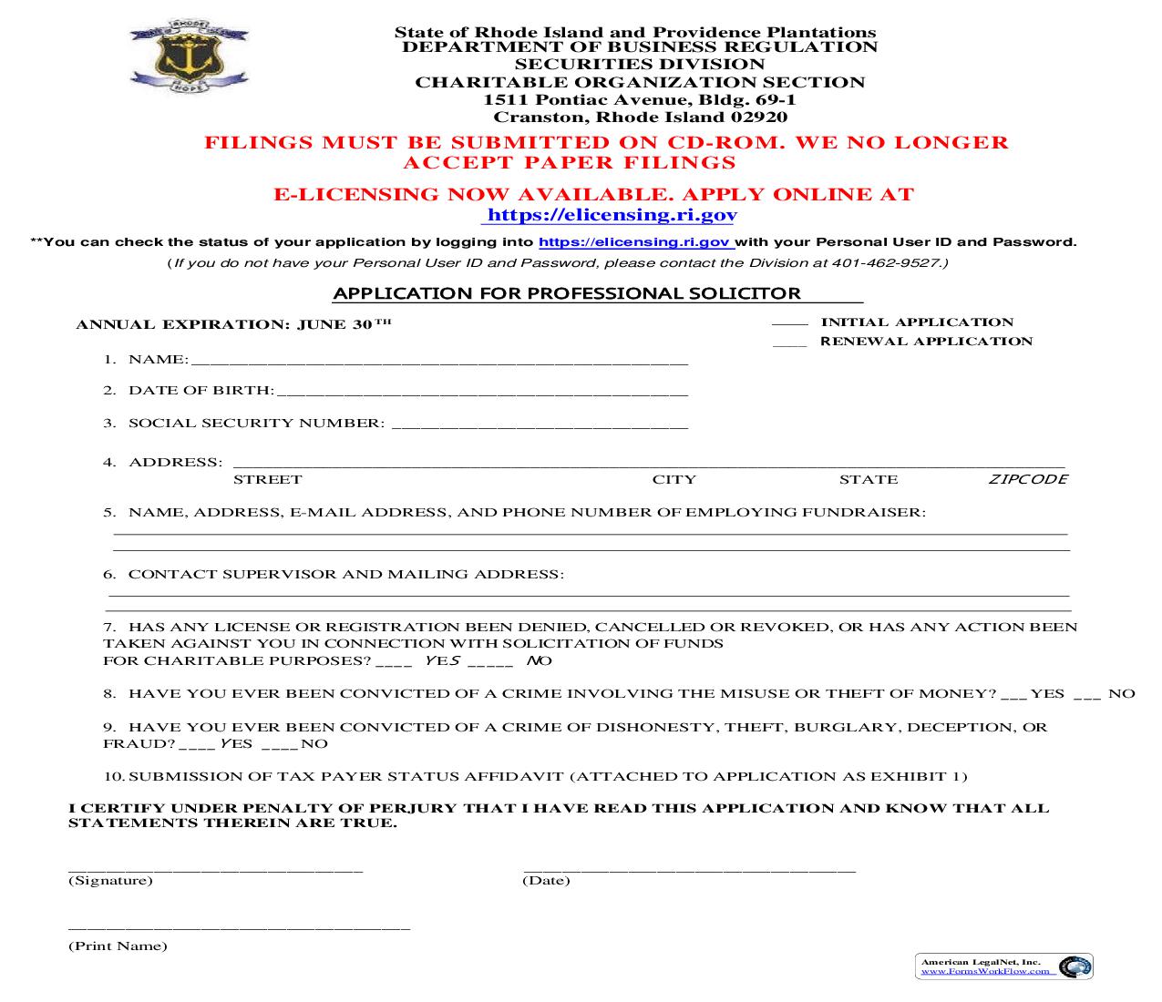 Application For Professional Solicitor | Pdf Fpdf Doc Docx | Rhode Island