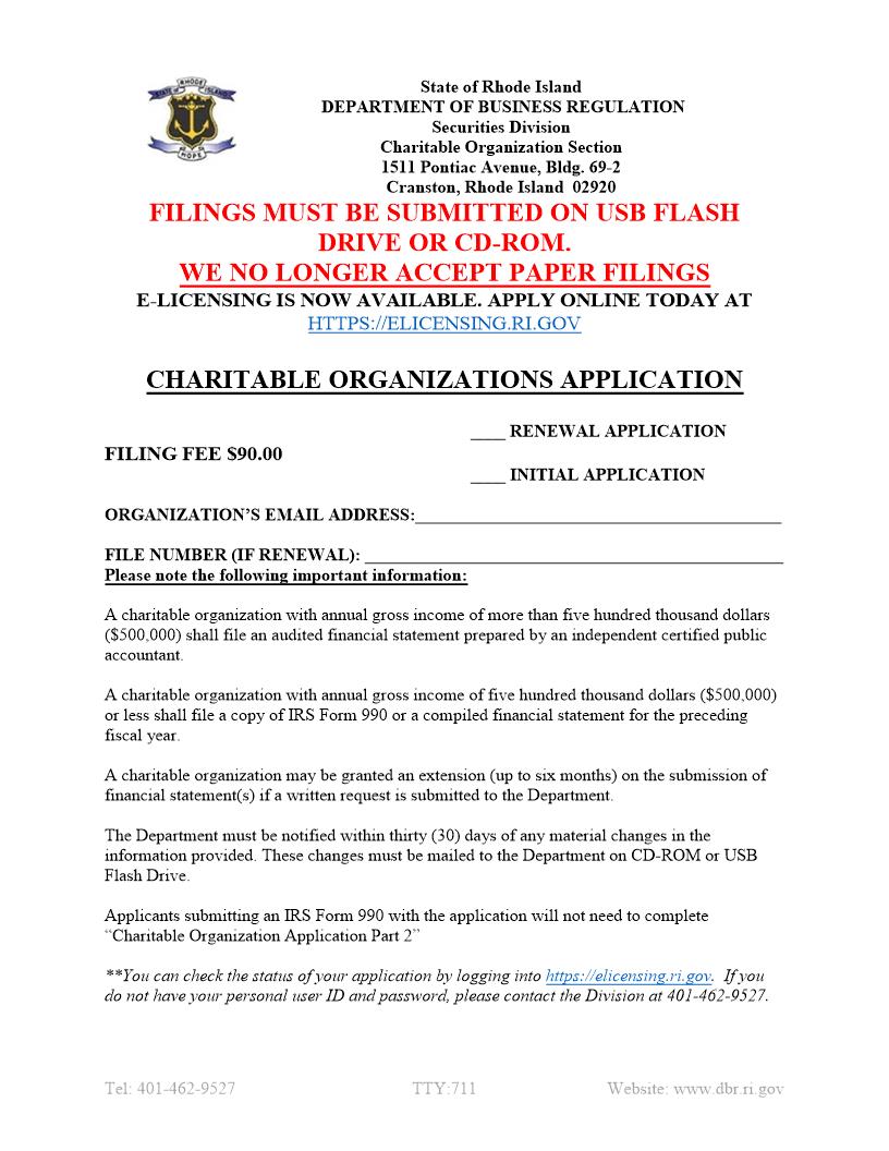 Charitable Organizations Application | Pdf Fpdf Doc Docx | Rhode Island