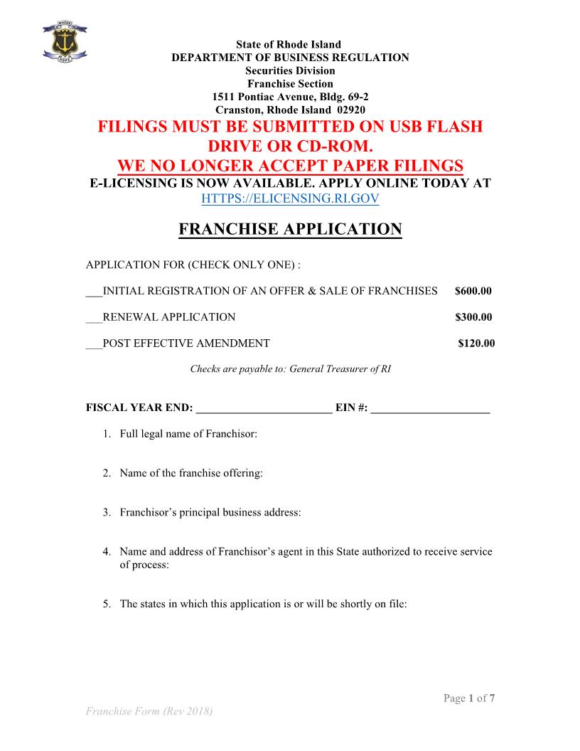 Franchise Registration Application | Pdf Fpdf Doc Docx | Rhode Island