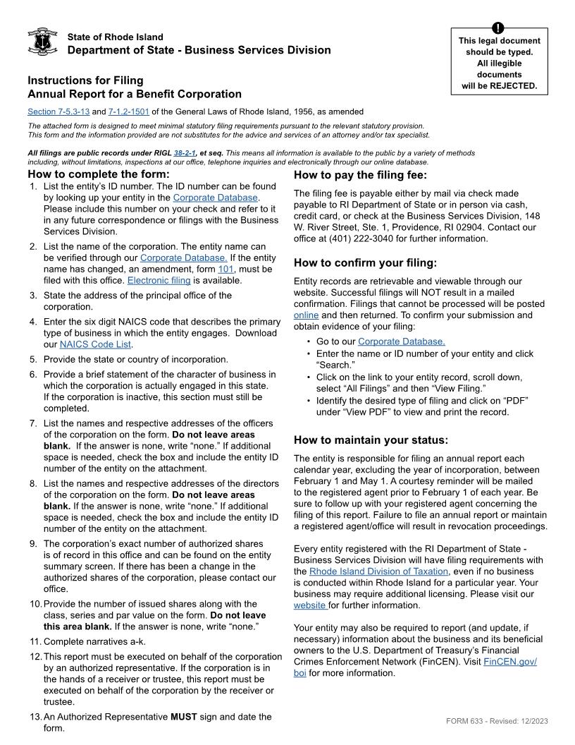 Benefit Corporation Annual Report {633} | Pdf Fpdf Docx | Rhode Island