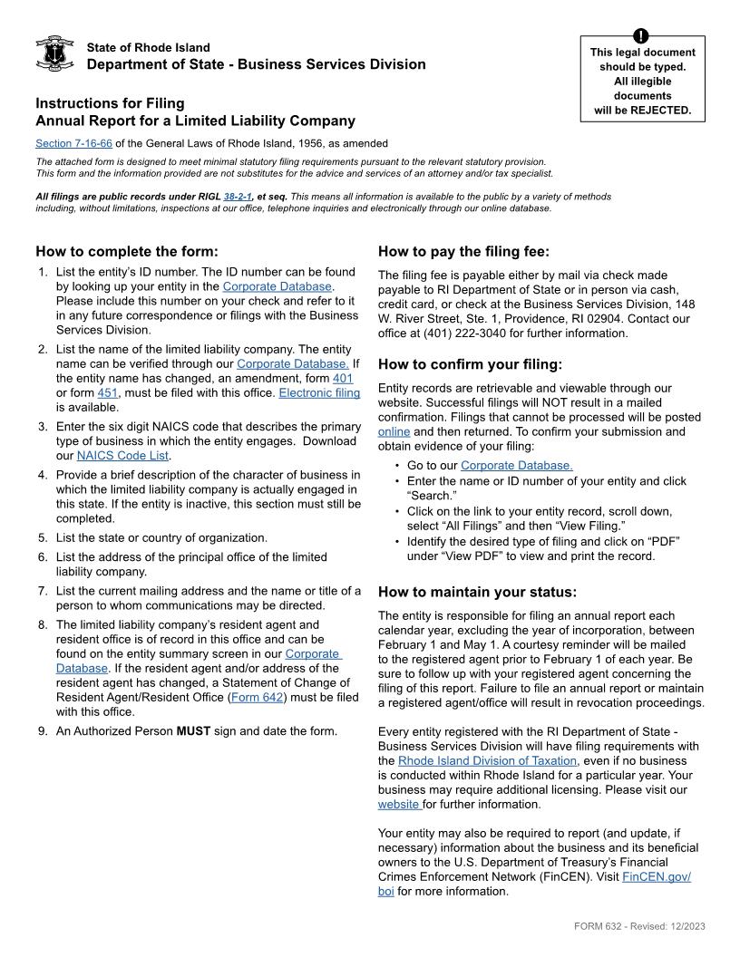 Annual Report For A Limited Liability Company {632} | Pdf Fpdf Docx | Rhode Island