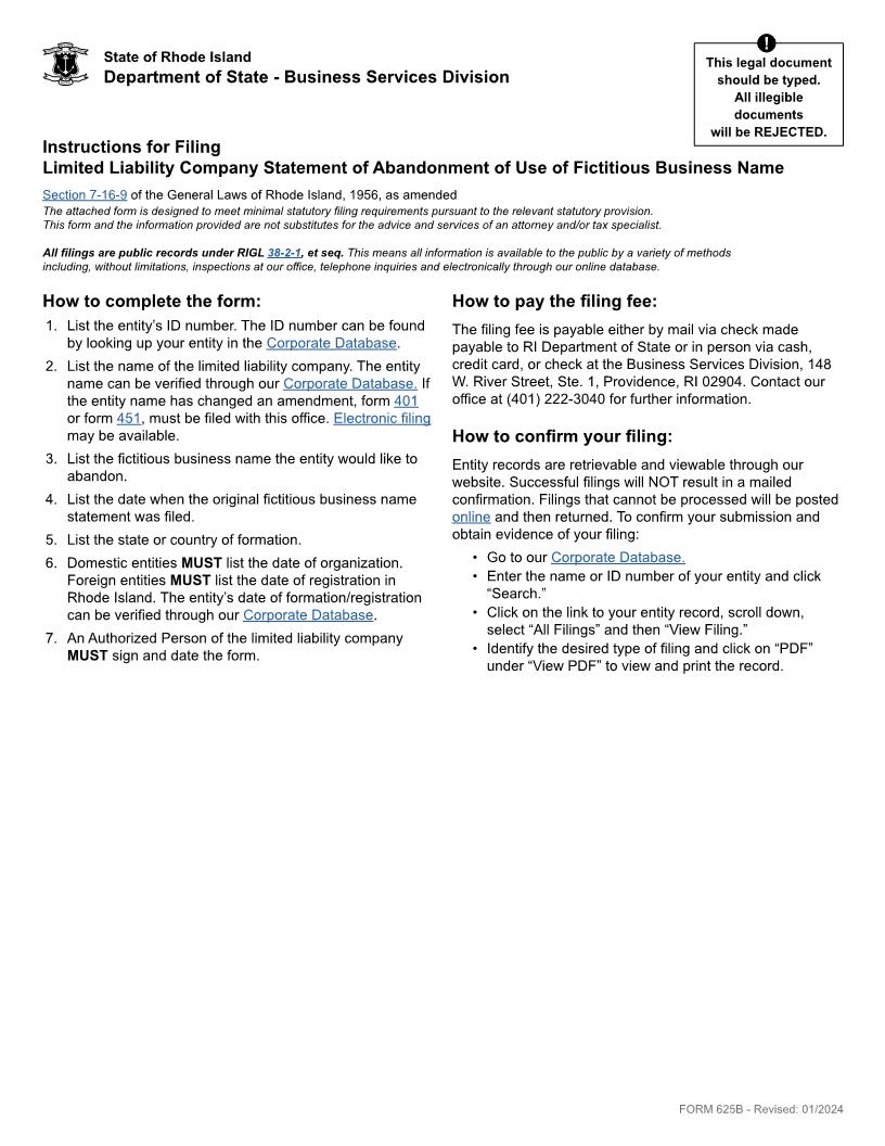 Statement Of Abandonment Of DBA {625B} | Pdf Fpdf Docx | Rhode Island