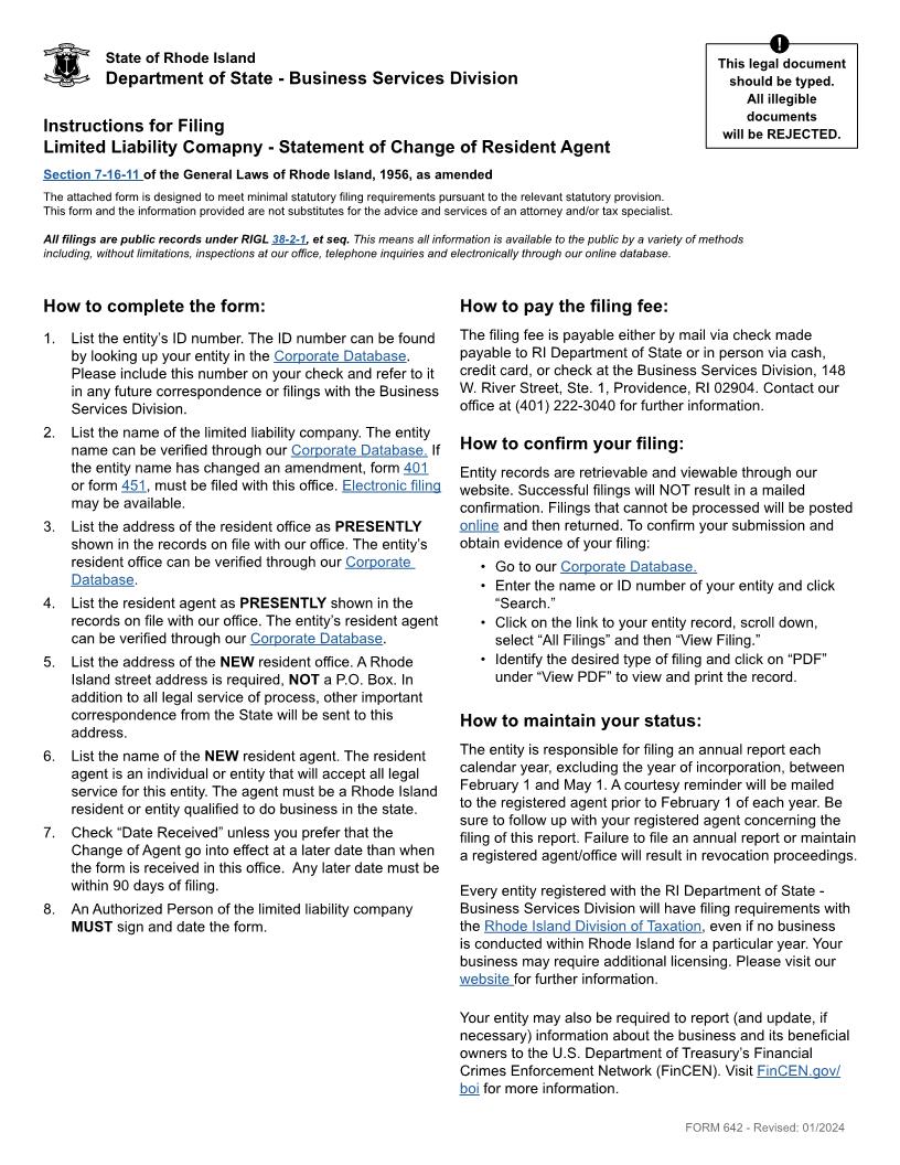 Statement Of Change Of Agent {642} | Pdf Fpdf Docx | Rhode Island