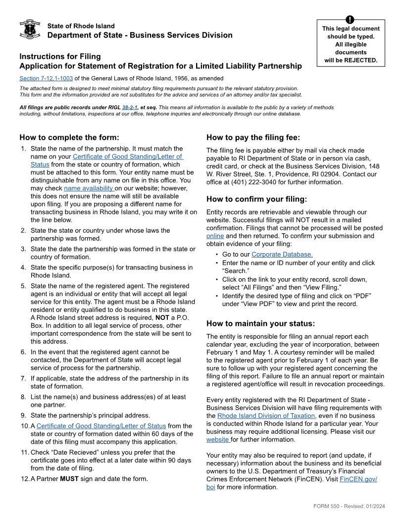 Notice Of Foreign Registered Limited Liability Partnership {550} | Pdf Fpdf Docx | Rhode Island