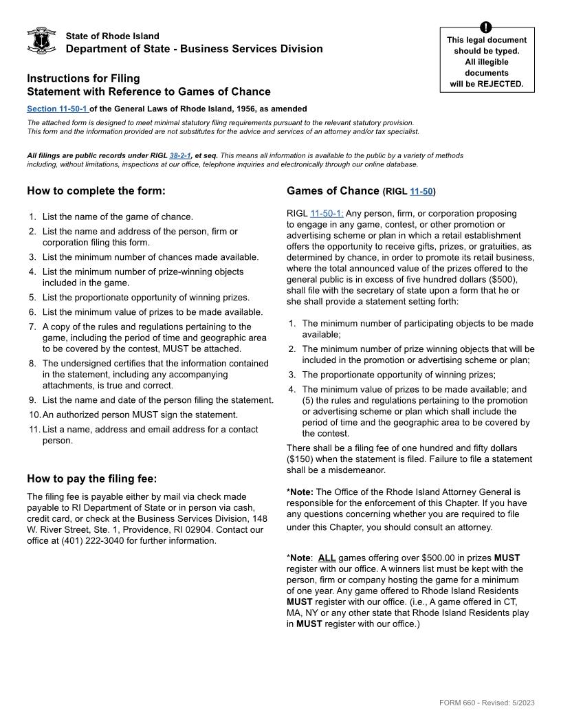 Statement With Reference To Games Of Chance {660} | Pdf Fpdf Doc Docx | Rhode Island