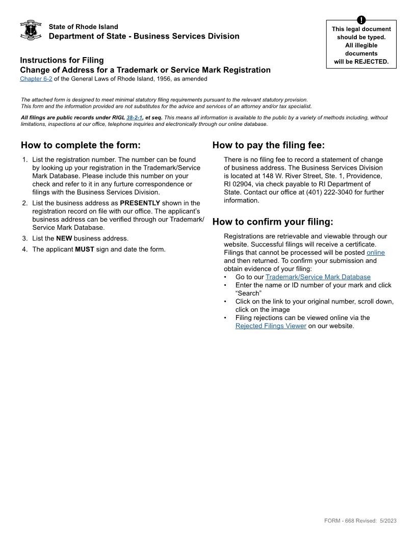 Change Of Address {668} | Pdf Fpdf Docx | Rhode Island