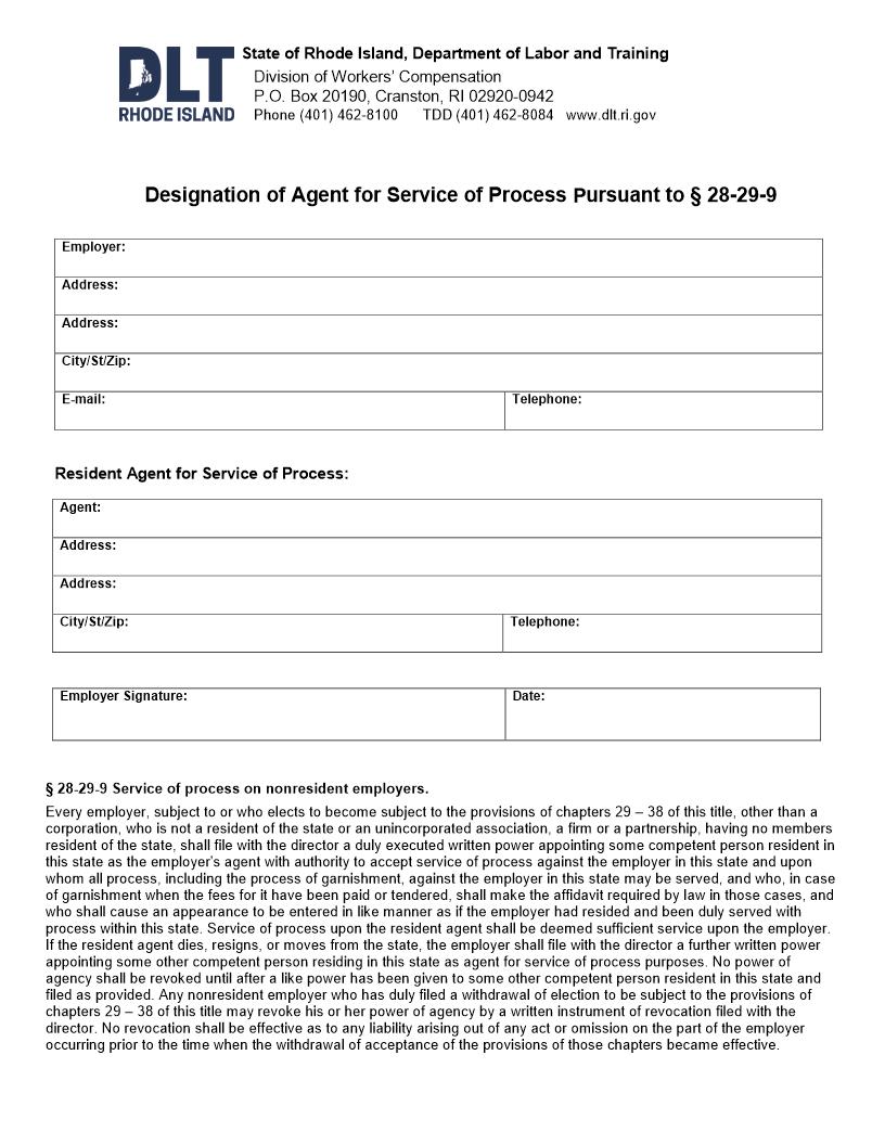 Agent For Service Of Process Designation | Pdf Fpdf Docx | Rhode Island