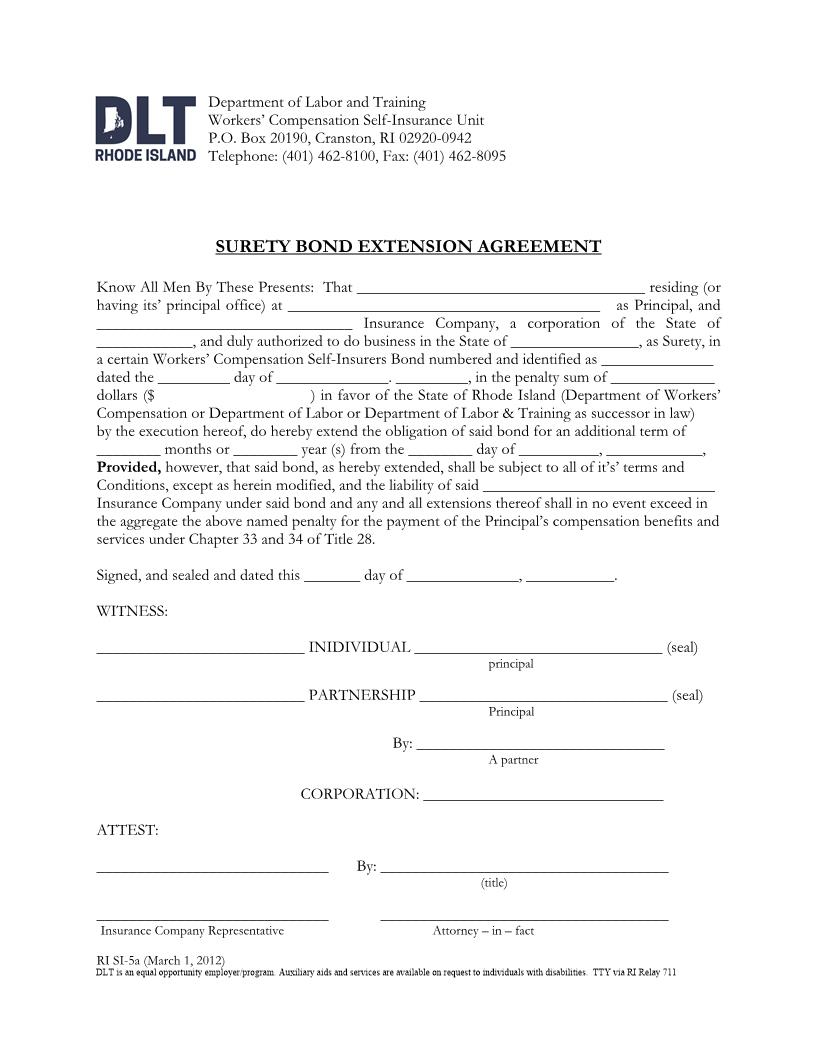 Bond Extension Agreement {RI SI-5a} | Pdf Fpdf Docx | Rhode Island