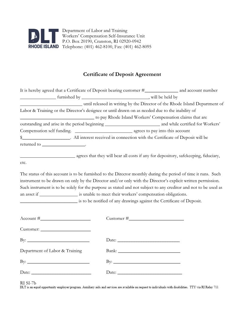 Certificate Of Deposit Agreement {RI SI-7b} | Pdf Fpdf Docx | Rhode Island