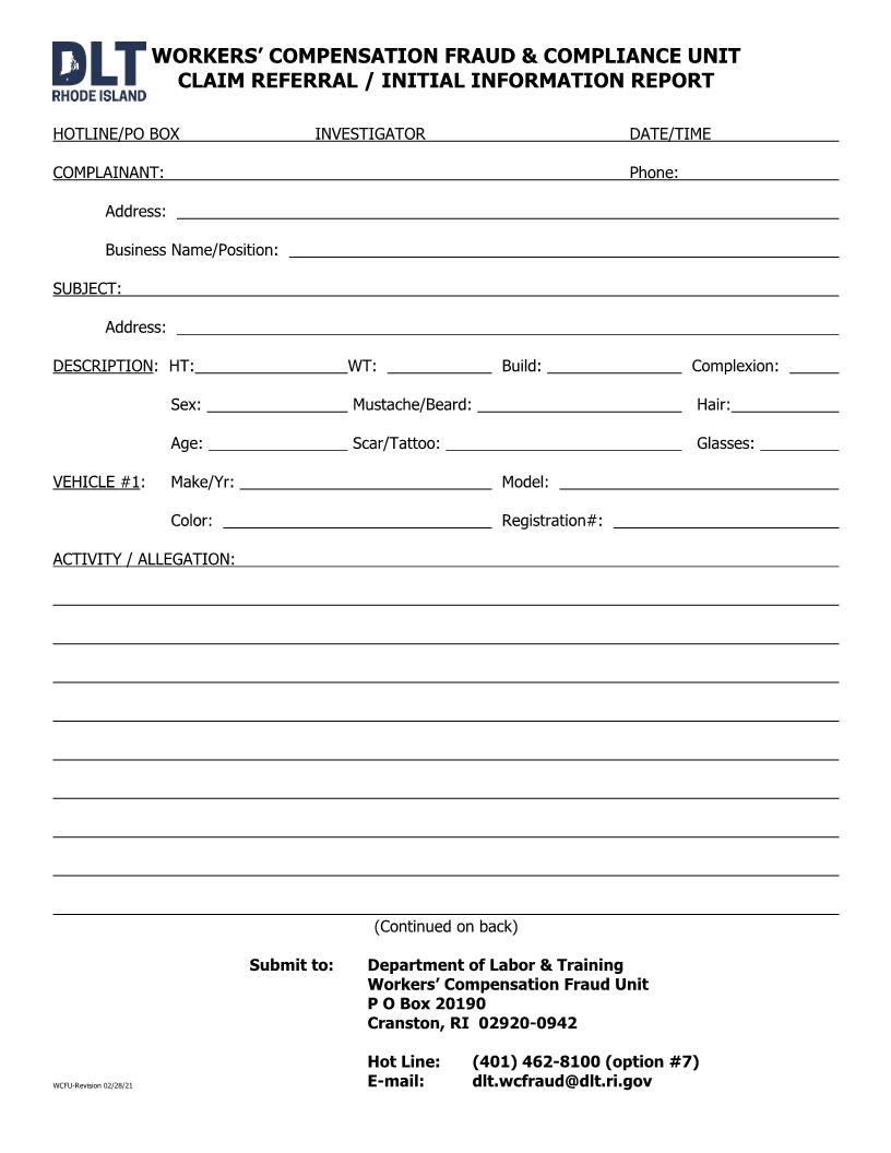Claim Referral - Initial Information Report | Pdf Fpdf Docx | Rhode Island