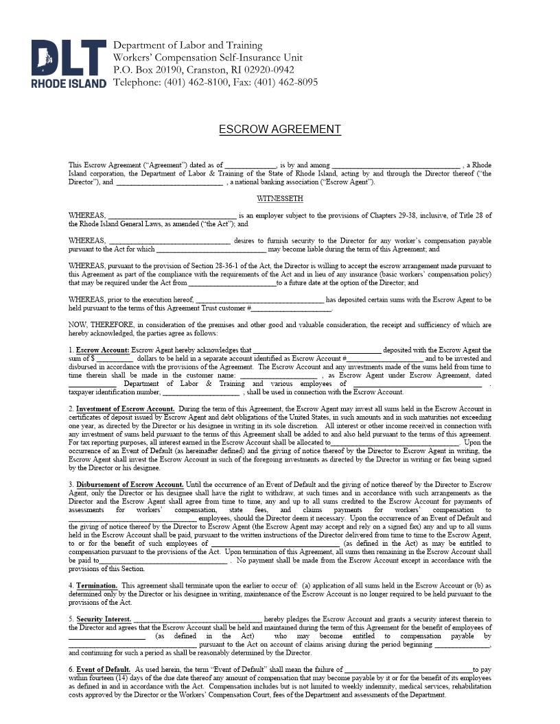 Escrow Agreement {RI SI-7} | Pdf Fpdf Docx | Rhode Island