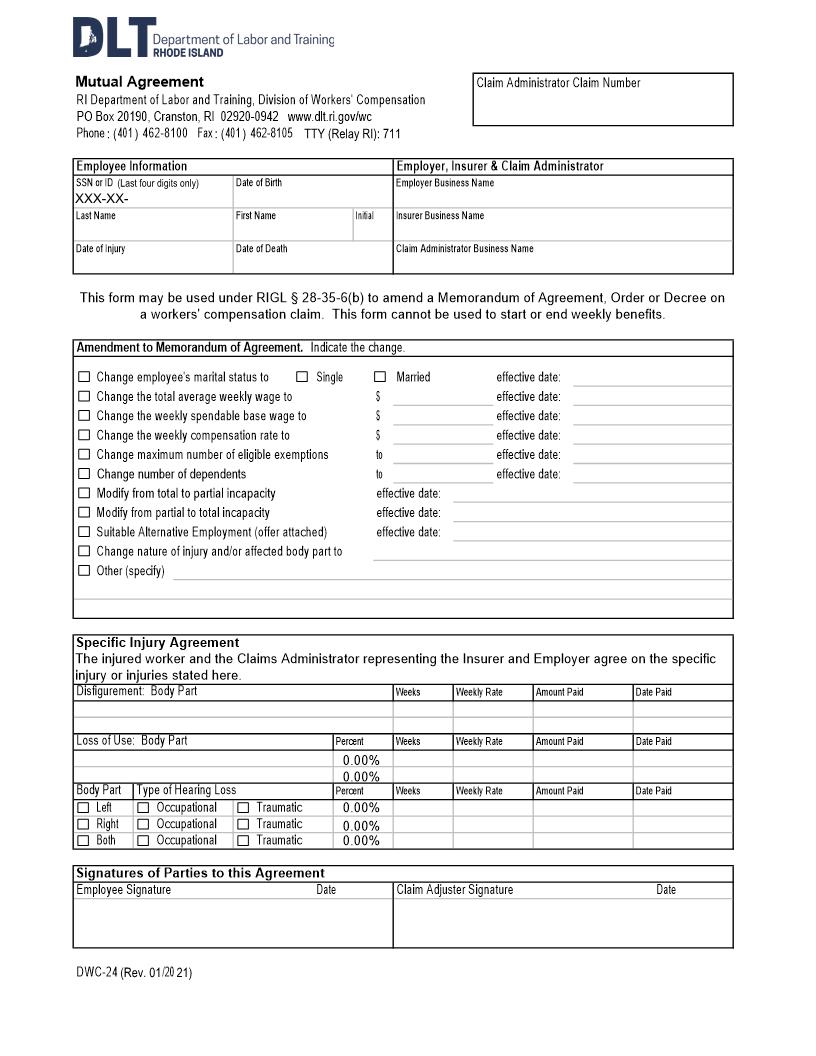 Mutual Agreement {DWC-24} | Pdf Fpdf Doc Docx | Rhode Island