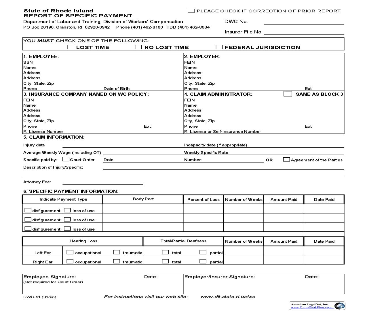 Report Of Specific Payment {DWC-51} |  | Rhode Island