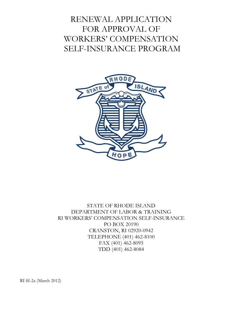 Self Insurer Renewal Application {RI SI-2a} | Pdf Fpdf Docx | Rhode Island