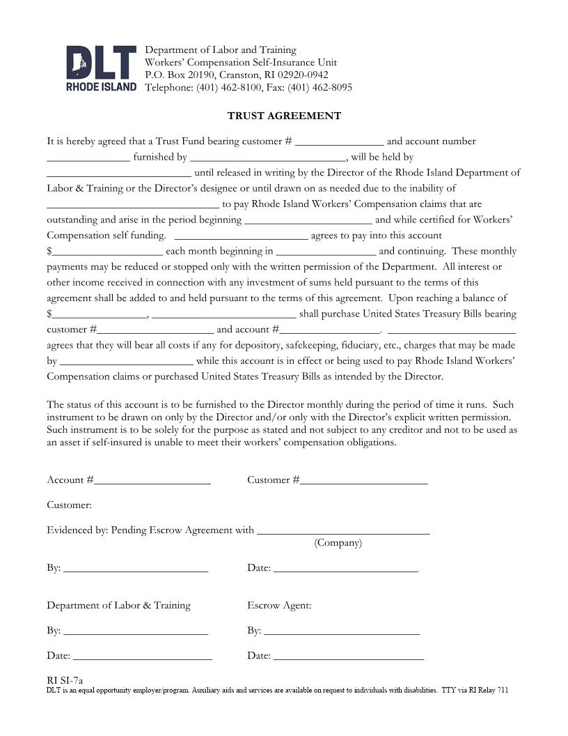 Trust Agreement {RI SI-7a} | Pdf Fpdf Docx | Rhode Island