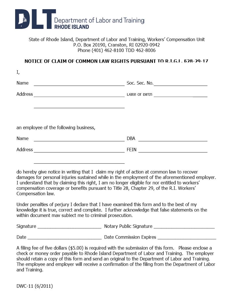 Notice Of Claim Of Common Law Rights {DWC-11} | Pdf Fpdf Doc Docx | Rhode Island