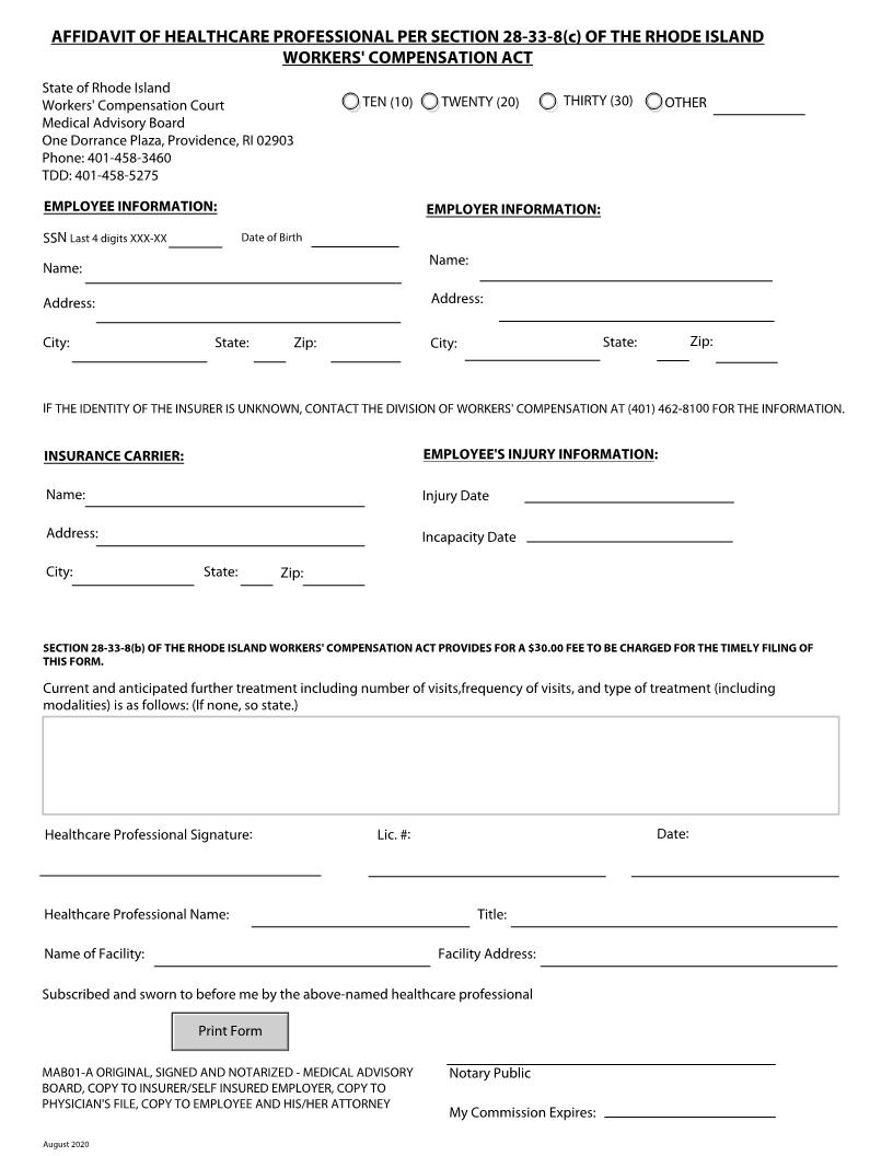 Affidavit Of Healthcare Professional | Pdf Fpdf Docx | Rhode Island