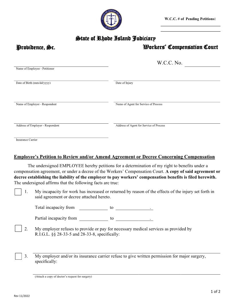 Employees Petition To Review And Or Amend Agreement | Pdf Fpdf Docx | Rhode Island