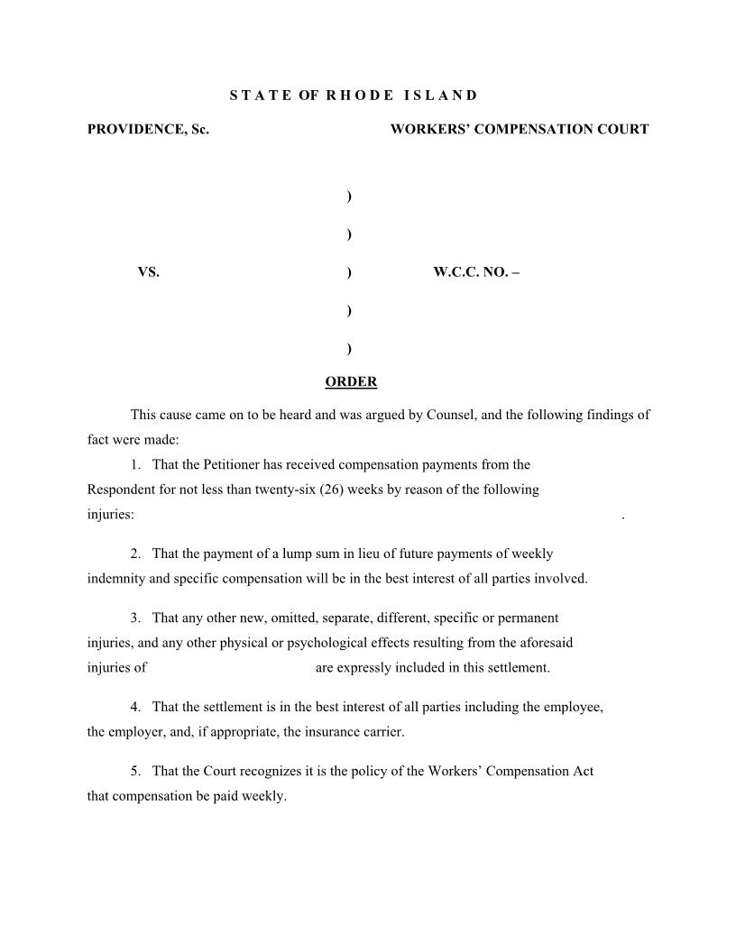 Order For Settlement For Lump Sum Open Medicals | Pdf Fpdf Docx | Rhode Island